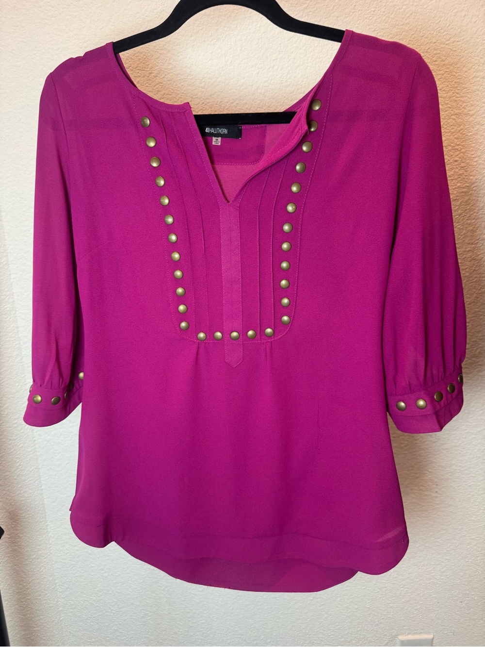 A.H. Huthorn Magenta Pink Blouse Gold Button Detail Size M